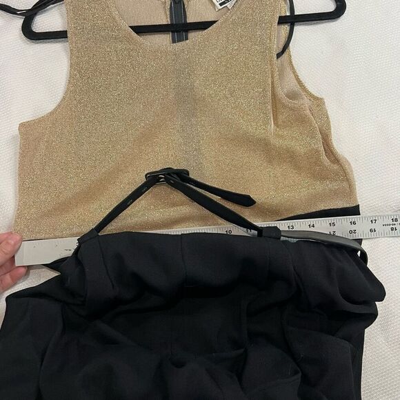 Vintage 90’s Gold Metallic Black Bottom Sleeveless Belted Jumpsuit‎ Women’s - Picture 7 of 10